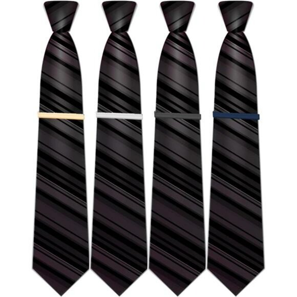 4 Pack Tie Clips for Men Classic Gold Silver Black Blue Tie Bars Formal Set - Picture 6 of 8
